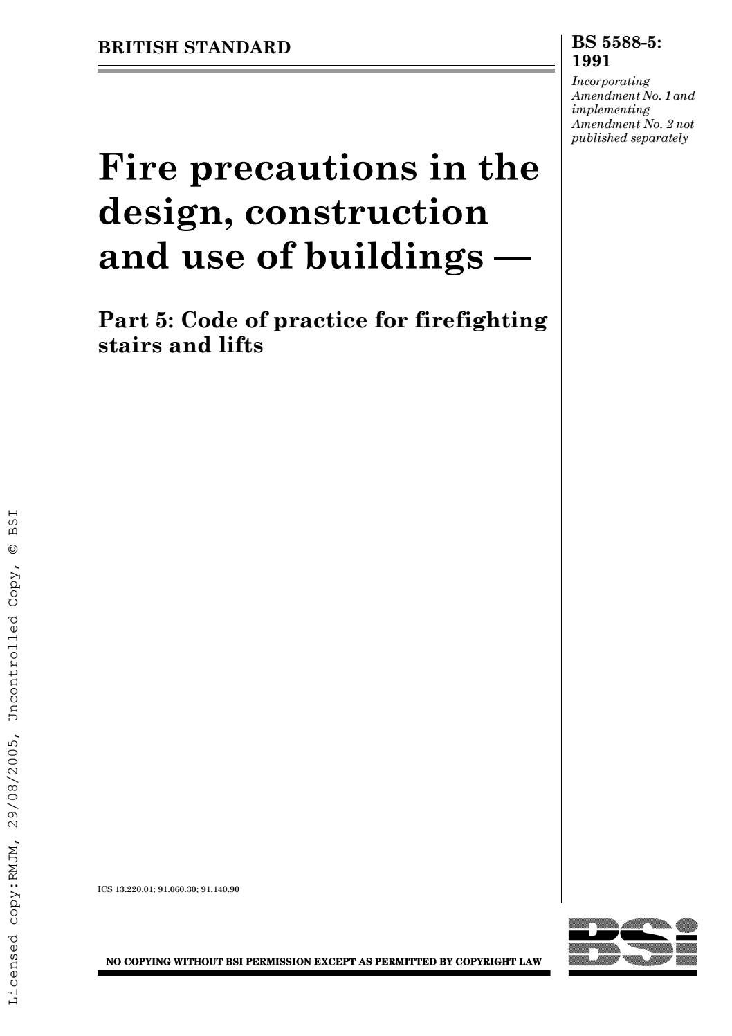 BS 5588-5 1991 Fire precautions in the design and construction